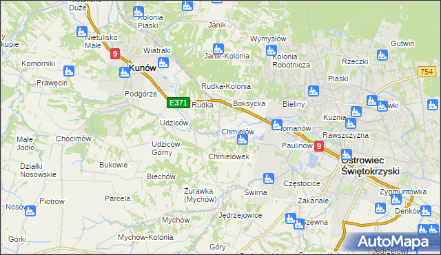 mapa Chmielów gmina Bodzechów, Chmielów gmina Bodzechów na mapie Targeo