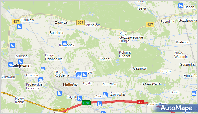 mapa Chobot gmina Halinów, Chobot gmina Halinów na mapie Targeo