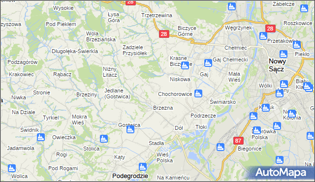 mapa Chochorowice, Chochorowice na mapie Targeo