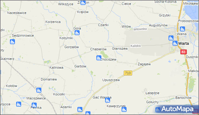 mapa Chociszew gmina Błaszki, Chociszew gmina Błaszki na mapie Targeo