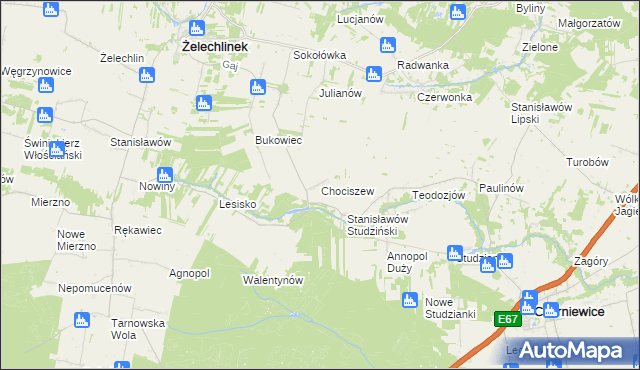 mapa Chociszew gmina Żelechlinek, Chociszew gmina Żelechlinek na mapie Targeo