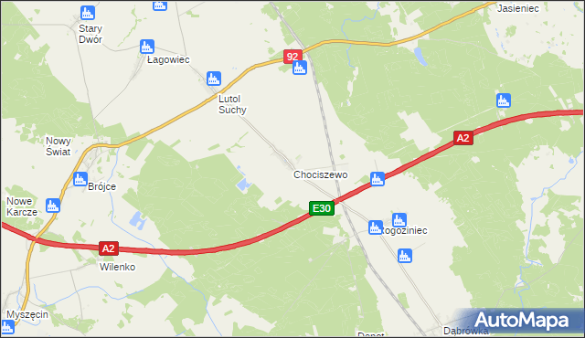 mapa Chociszewo gmina Trzciel, Chociszewo gmina Trzciel na mapie Targeo