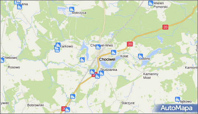 mapa Chociwel powiat stargardzki, Chociwel powiat stargardzki na mapie Targeo
