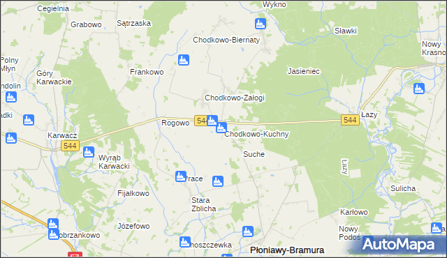 mapa Chodkowo-Kuchny, Chodkowo-Kuchny na mapie Targeo