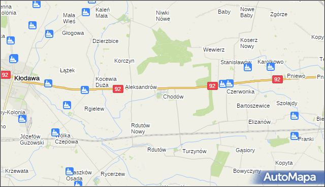 mapa Chodów powiat kolski, Chodów powiat kolski na mapie Targeo