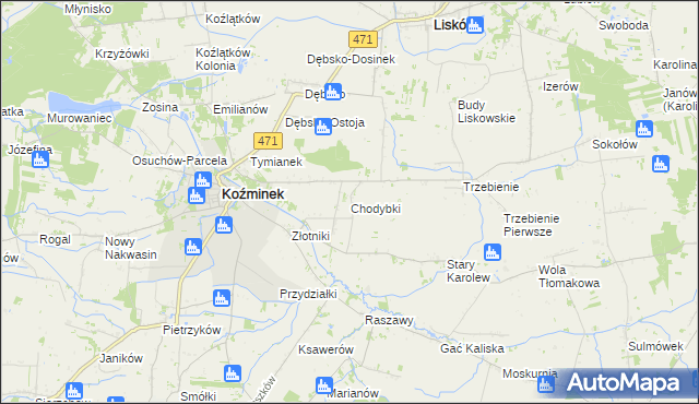 mapa Chodybki, Chodybki na mapie Targeo