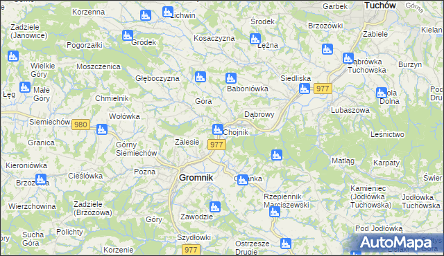 mapa Chojnik gmina Gromnik, Chojnik gmina Gromnik na mapie Targeo