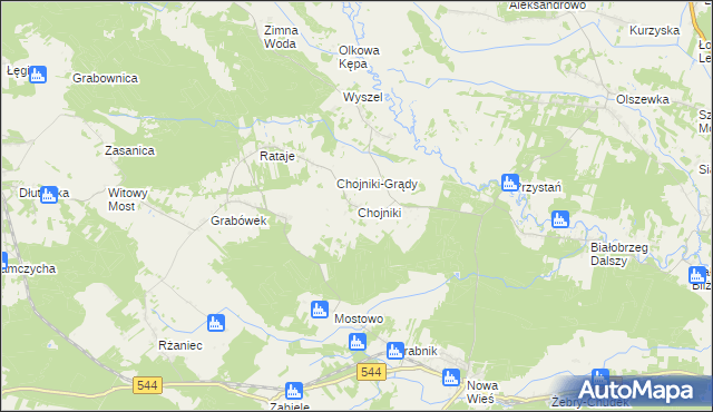 mapa Chojniki gmina Olszewo-Borki, Chojniki gmina Olszewo-Borki na mapie Targeo