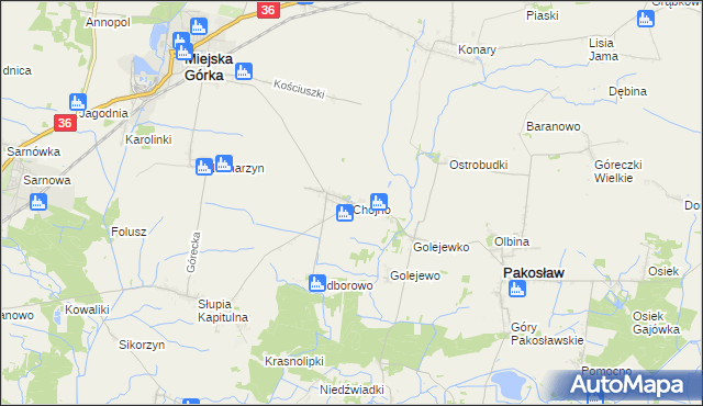 mapa Chojno gmina Pakosław, Chojno gmina Pakosław na mapie Targeo