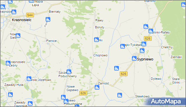 mapa Chojnowo gmina Sypniewo, Chojnowo gmina Sypniewo na mapie Targeo