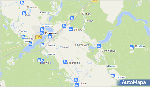mapa Chomętowo gmina Drawno, Chomętowo gmina Drawno na mapie Targeo
