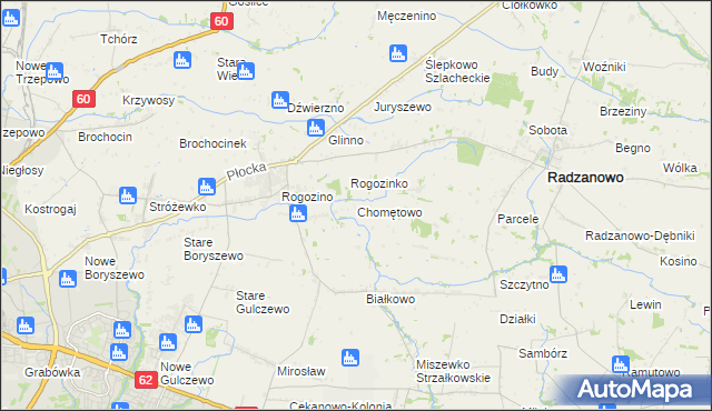 mapa Chomętowo gmina Radzanowo, Chomętowo gmina Radzanowo na mapie Targeo