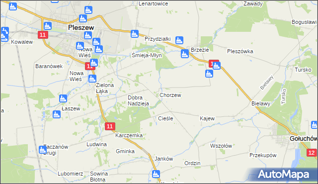 mapa Chorzew gmina Pleszew, Chorzew gmina Pleszew na mapie Targeo