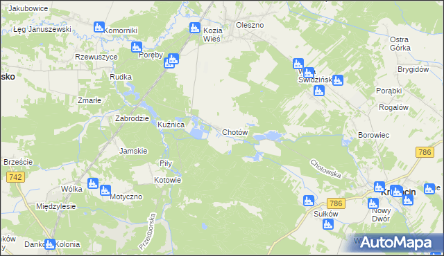 mapa Chotów gmina Krasocin, Chotów gmina Krasocin na mapie Targeo