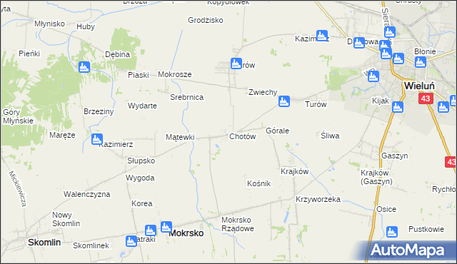 mapa Chotów gmina Mokrsko, Chotów gmina Mokrsko na mapie Targeo