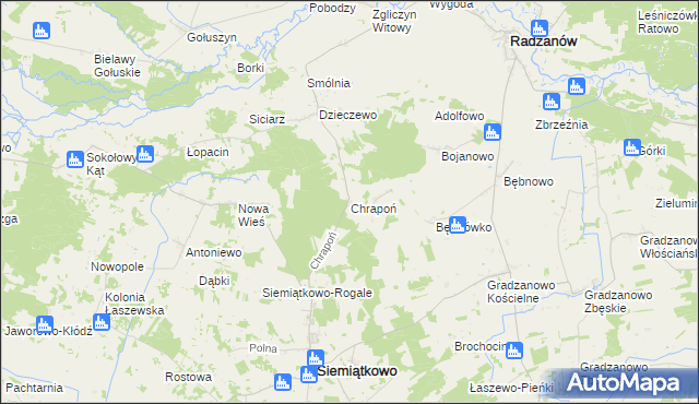 mapa Chrapoń gmina Siemiątkowo, Chrapoń gmina Siemiątkowo na mapie Targeo