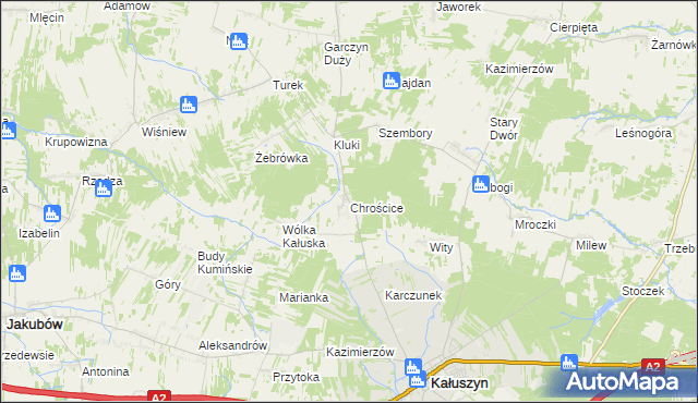 mapa Chrościce gmina Kałuszyn, Chrościce gmina Kałuszyn na mapie Targeo