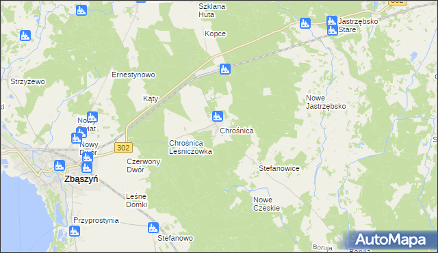 mapa Chrośnica gmina Zbąszyń, Chrośnica gmina Zbąszyń na mapie Targeo