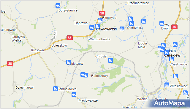 mapa Chrósty gmina Pawłowiczki, Chrósty gmina Pawłowiczki na mapie Targeo