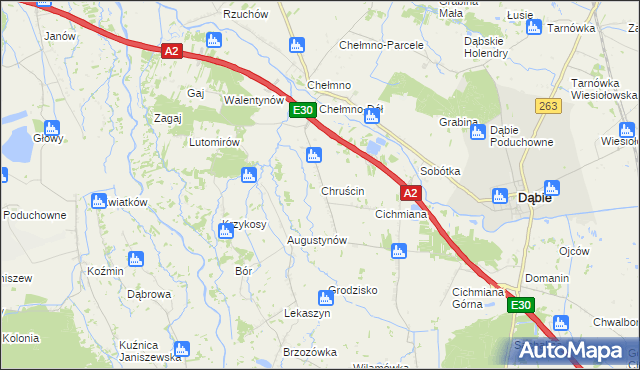 mapa Chruścin gmina Dąbie, Chruścin gmina Dąbie na mapie Targeo