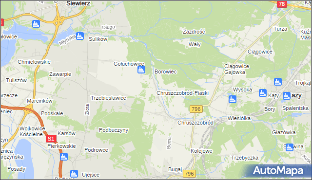 mapa Chruszczobród-Piaski, Chruszczobród-Piaski na mapie Targeo