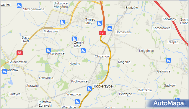 mapa Chrzanów gmina Kobierzyce, Chrzanów gmina Kobierzyce na mapie Targeo