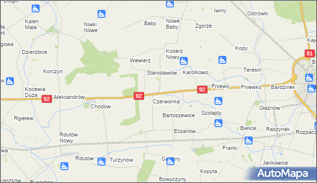 mapa Chrzanowo gmina Chodów, Chrzanowo gmina Chodów na mapie Targeo