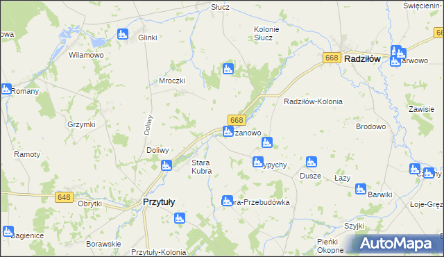 mapa Chrzanowo gmina Przytuły, Chrzanowo gmina Przytuły na mapie Targeo