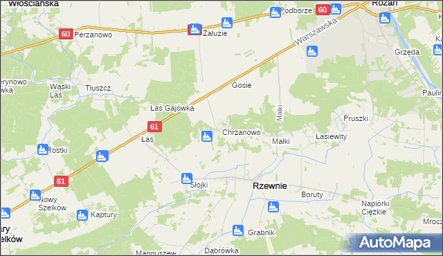 mapa Chrzanowo gmina Rzewnie, Chrzanowo gmina Rzewnie na mapie Targeo