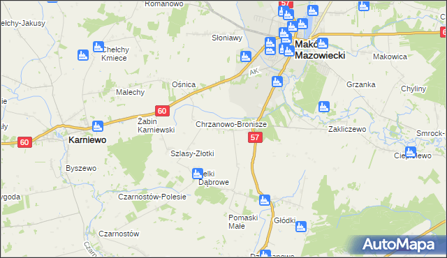 mapa Chrzanowo gmina Szelków, Chrzanowo gmina Szelków na mapie Targeo