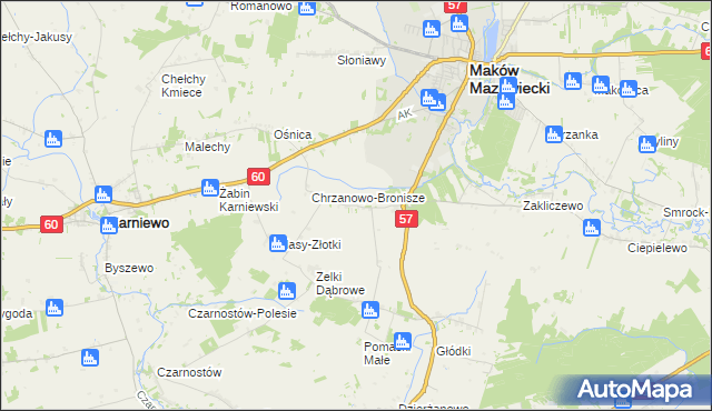 mapa Chrzanowo gmina Szelków, Chrzanowo gmina Szelków na mapie Targeo