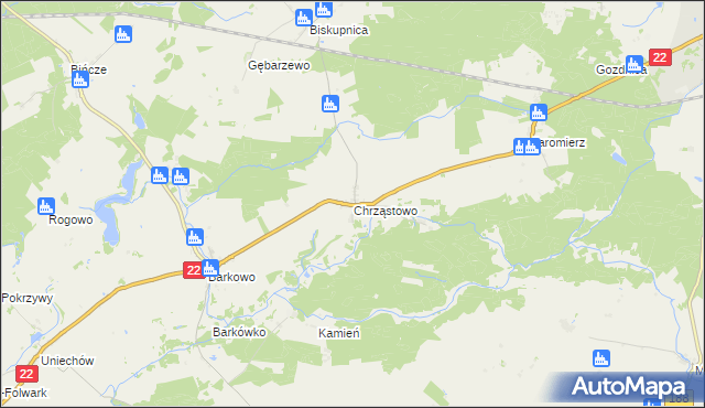 mapa Chrząstowo gmina Człuchów, Chrząstowo gmina Człuchów na mapie Targeo