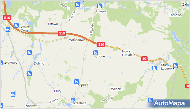 mapa Chude gmina Wałcz, Chude gmina Wałcz na mapie Targeo