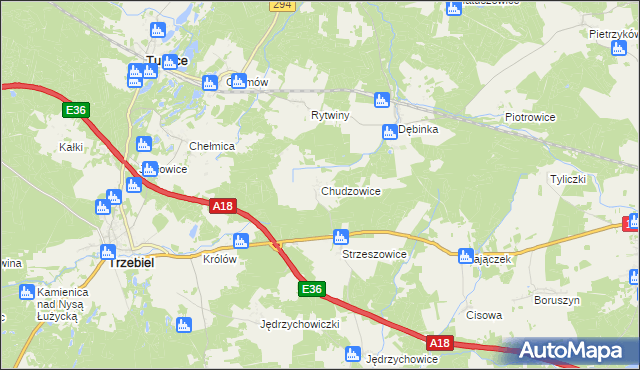 mapa Chudzowice, Chudzowice na mapie Targeo