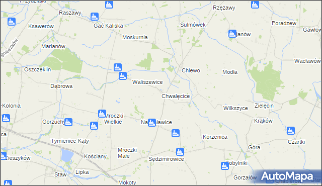 mapa Chwalęcice gmina Goszczanów, Chwalęcice gmina Goszczanów na mapie Targeo