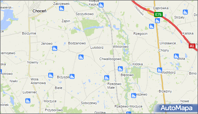 mapa Chwalibogowo gmina Lubień Kujawski, Chwalibogowo gmina Lubień Kujawski na mapie Targeo