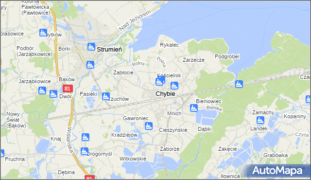 mapa Chybie, Chybie na mapie Targeo
