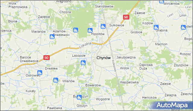 mapa Chynów powiat grójecki, Chynów powiat grójecki na mapie Targeo