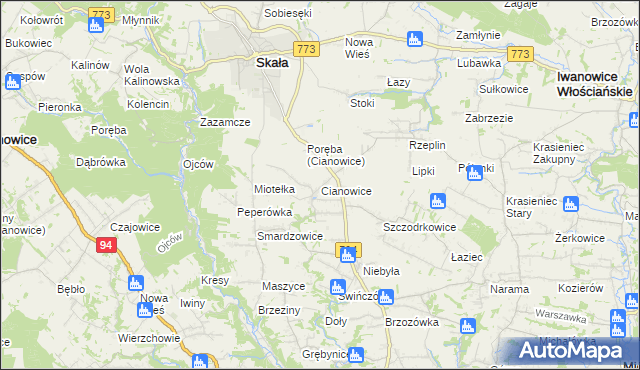 mapa Cianowice, Cianowice na mapie Targeo