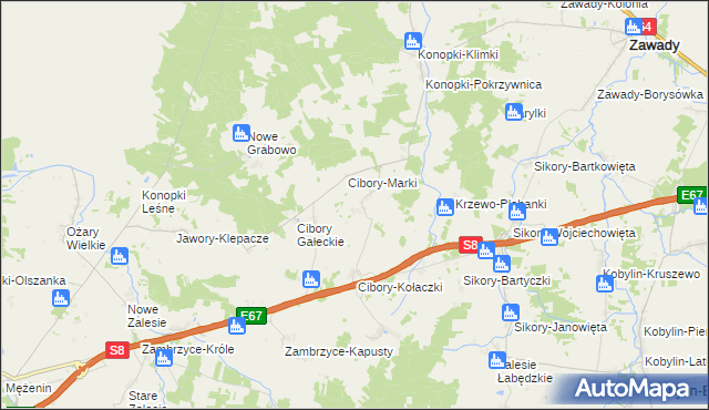 mapa Cibory-Krupy, Cibory-Krupy na mapie Targeo