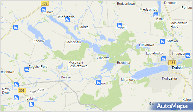 mapa Cichowo gmina Krzywiń, Cichowo gmina Krzywiń na mapie Targeo