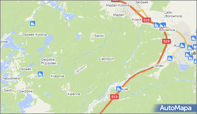 mapa Ciechocin gmina Modliborzyce, Ciechocin gmina Modliborzyce na mapie Targeo