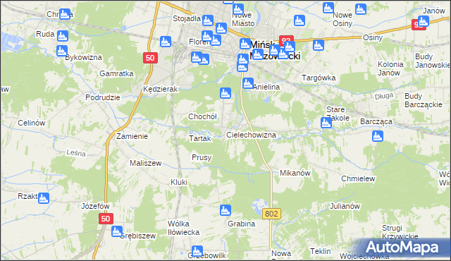 mapa Cielechowizna, Cielechowizna na mapie Targeo