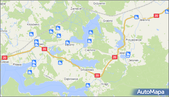 mapa Ciemino gmina Borne Sulinowo, Ciemino gmina Borne Sulinowo na mapie Targeo