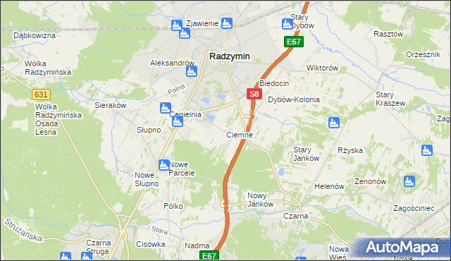 mapa Ciemne gmina Radzymin, Ciemne gmina Radzymin na mapie Targeo