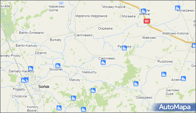 mapa Ciemniewo gmina Sońsk, Ciemniewo gmina Sońsk na mapie Targeo