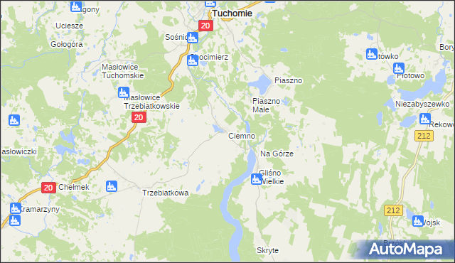 mapa Ciemno gmina Tuchomie, Ciemno gmina Tuchomie na mapie Targeo