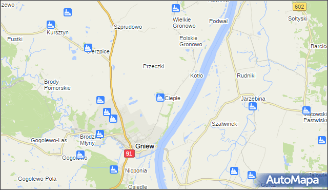 mapa Ciepłe gmina Gniew, Ciepłe gmina Gniew na mapie Targeo