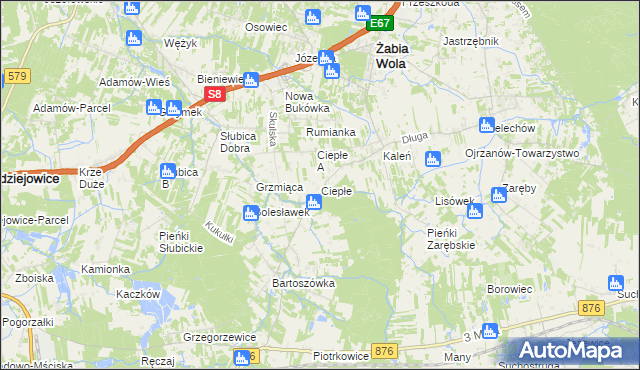 mapa Ciepłe gmina Żabia Wola, Ciepłe gmina Żabia Wola na mapie Targeo