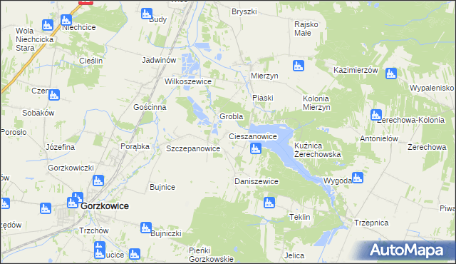 mapa Cieszanowice gmina Gorzkowice, Cieszanowice gmina Gorzkowice na mapie Targeo